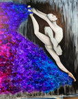 Artistic depiction of a ballet dancer with a colorful, abstract background. She Dances in Color painting by Kris Horton