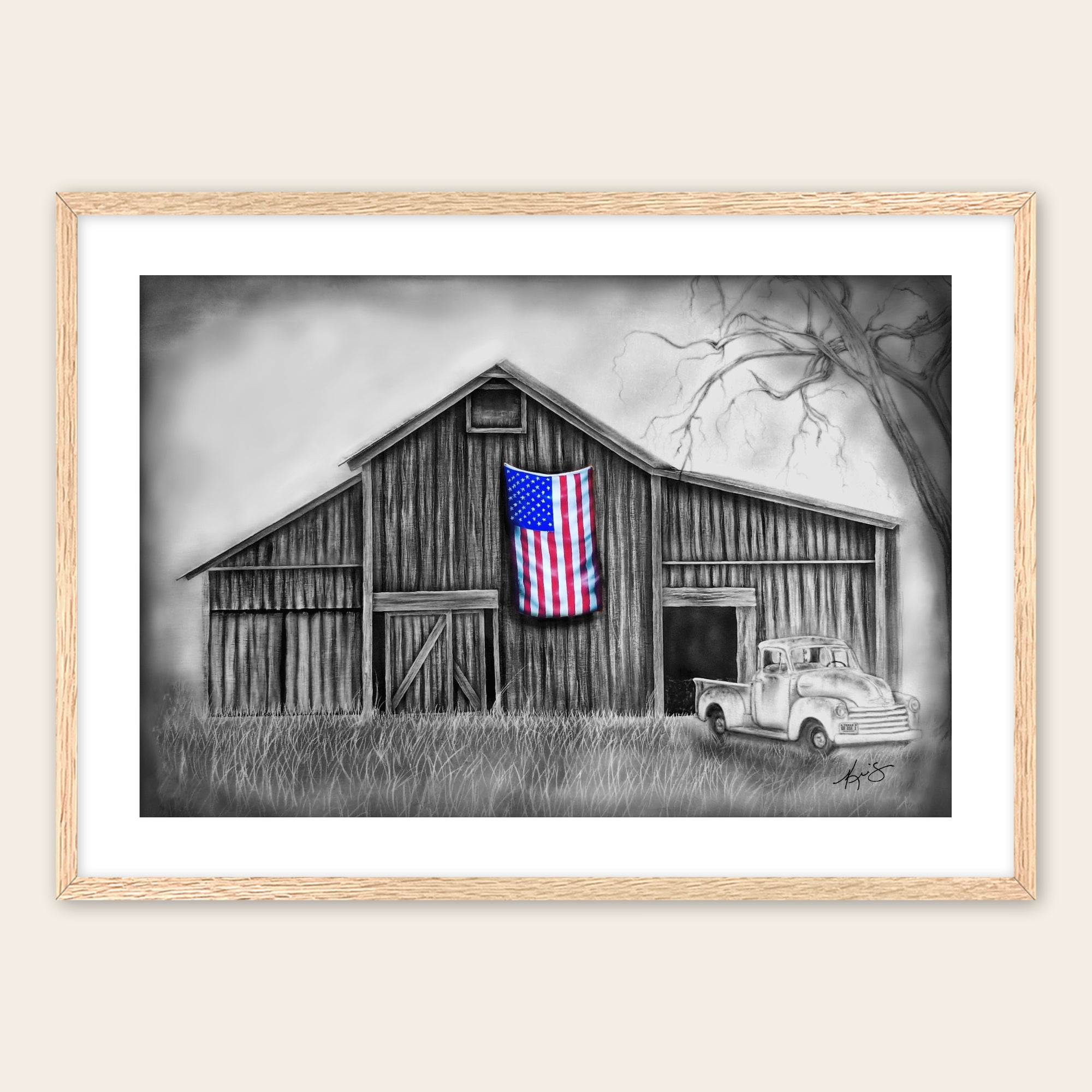My America – Americana Barn & Flag Fine Art Print – Kris' Artworks