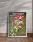 White framed painting of an Indian Paintbrush flower by Kris Horton.