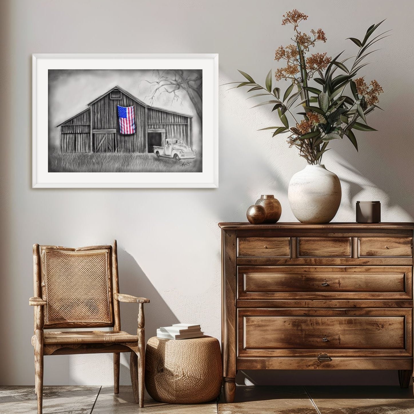 My America – Americana Barn & Flag Fine Art Print – Kris' Artworks