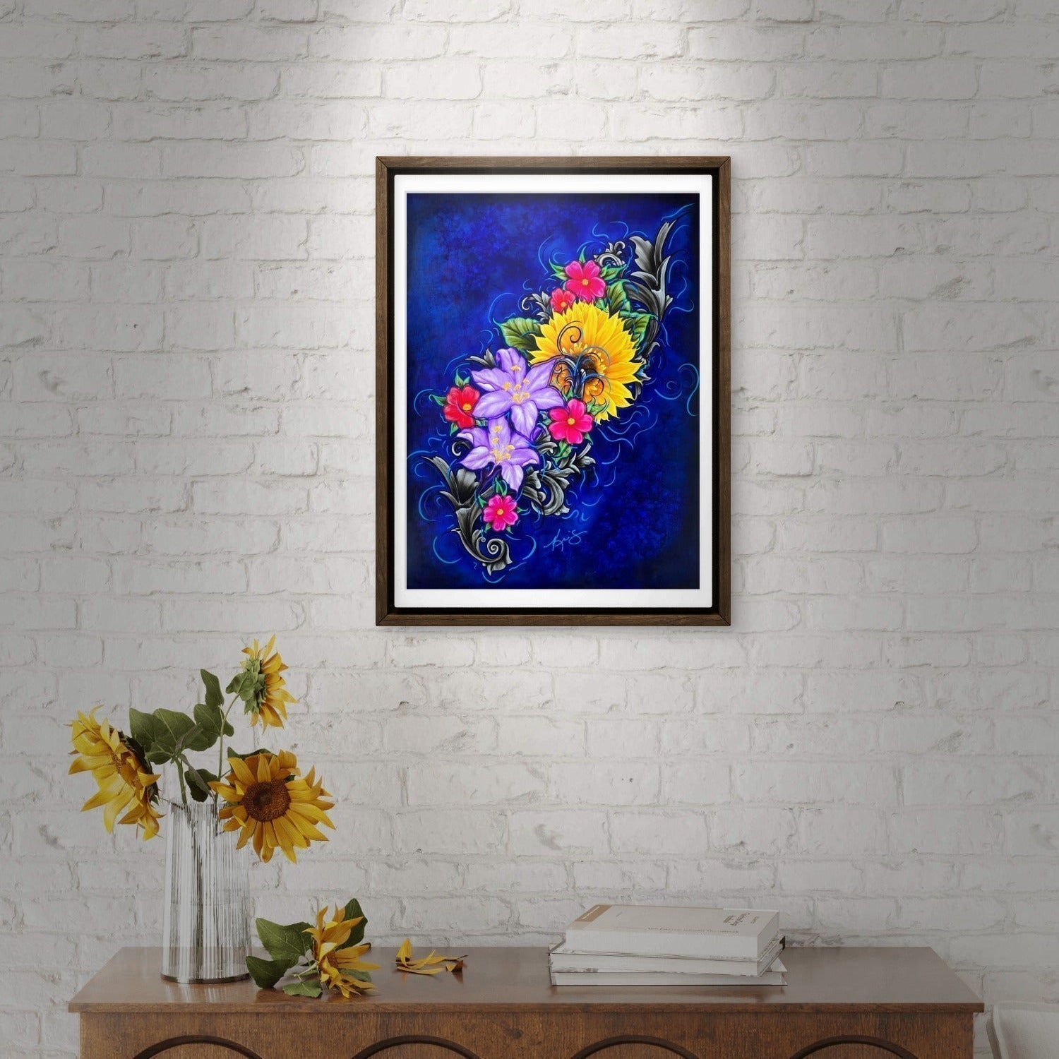 Framed painting of The Color of Happiness a vibrant floral art piece by Kris Horton