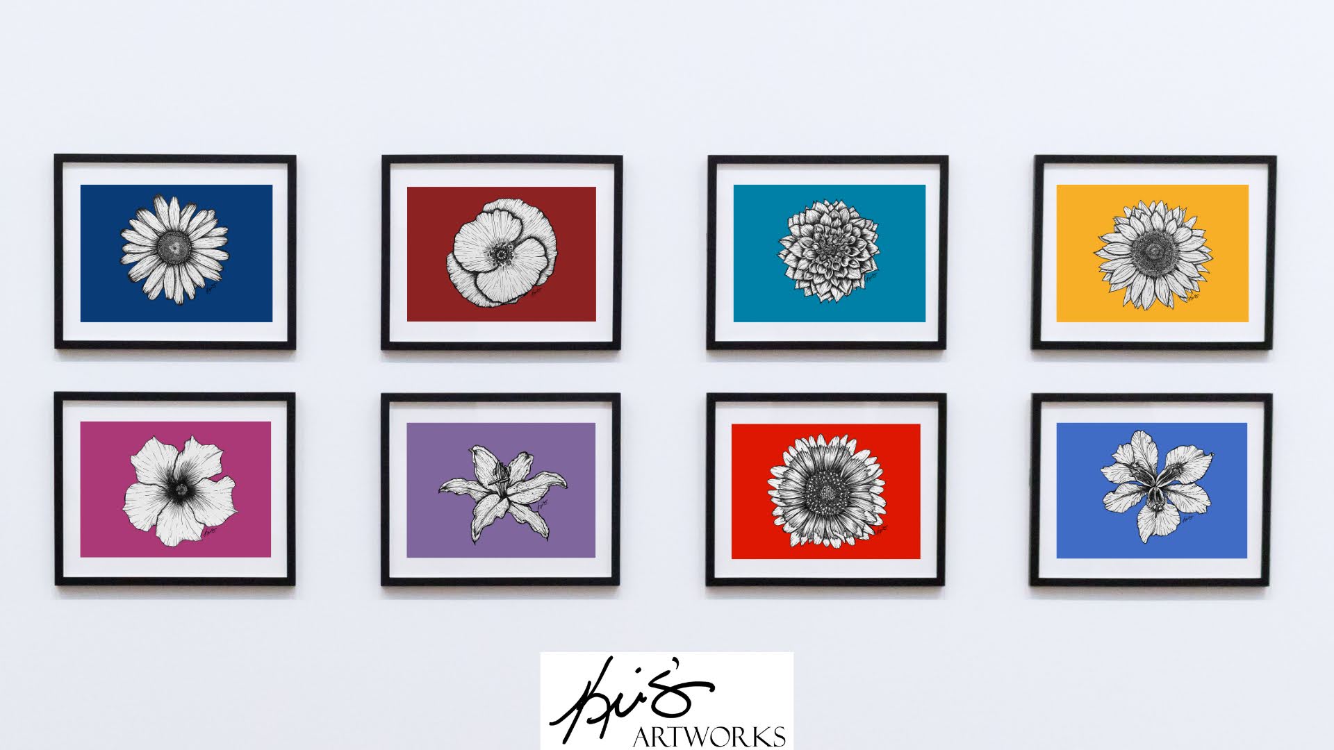 Color Pop Series paintings by Kris Horton displayed as a gallery wall.