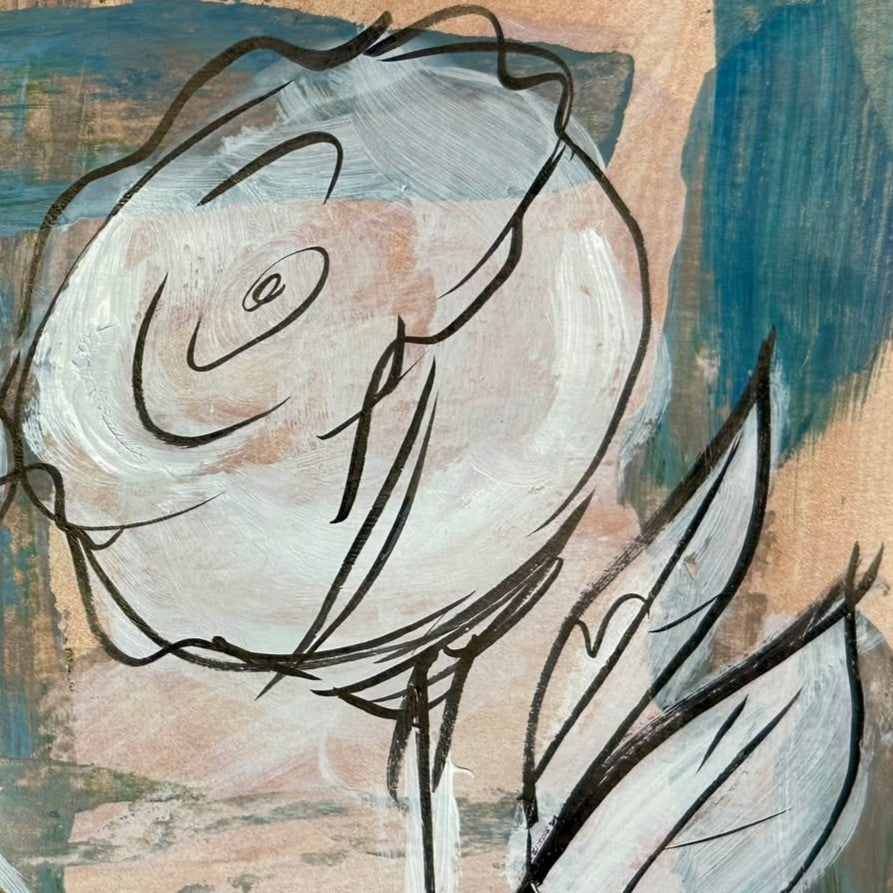Abstract floral artwork with a white rose and textured background by Kris Horton