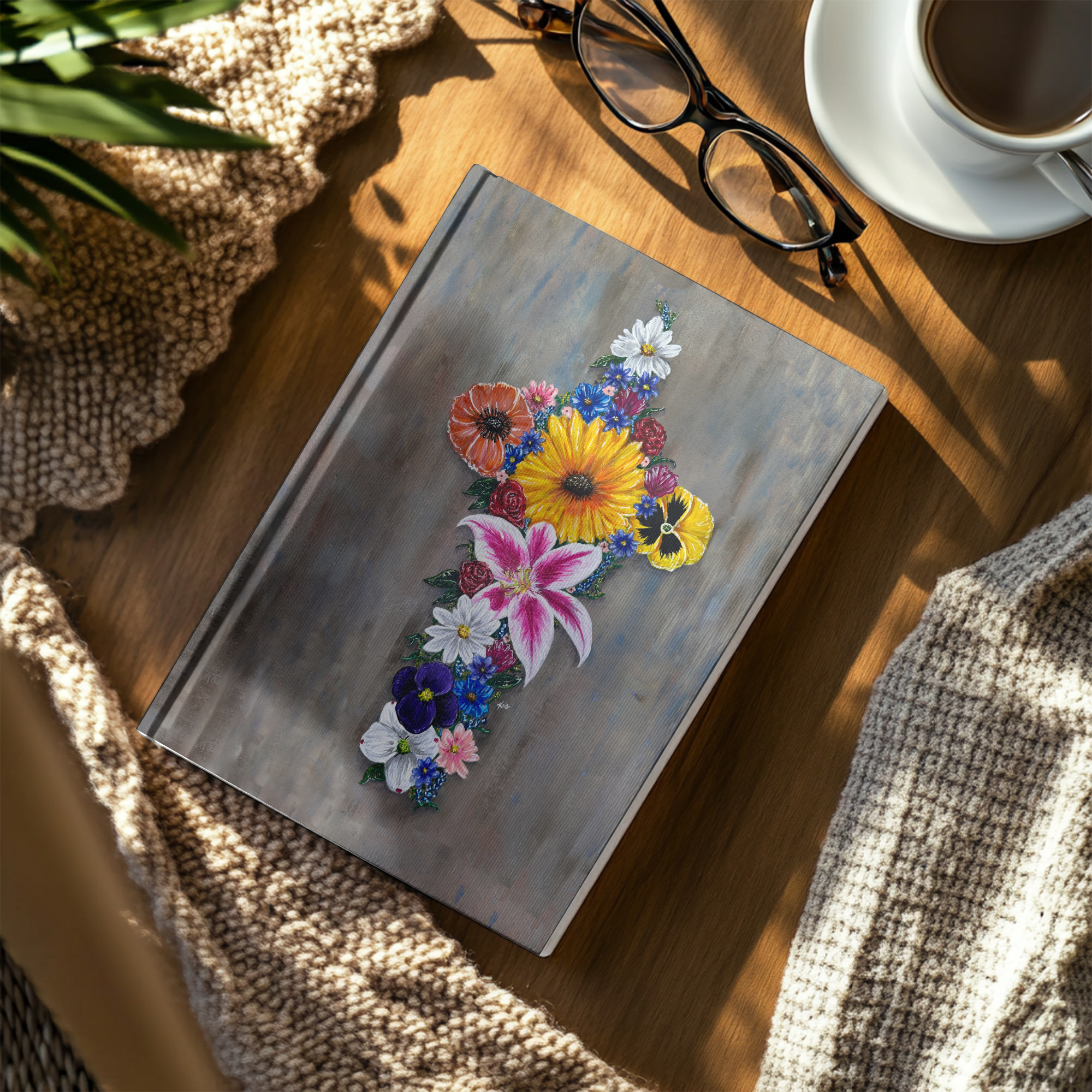hardcover art journal with the painting Cross in Bloom by Kris Horton on the front cover