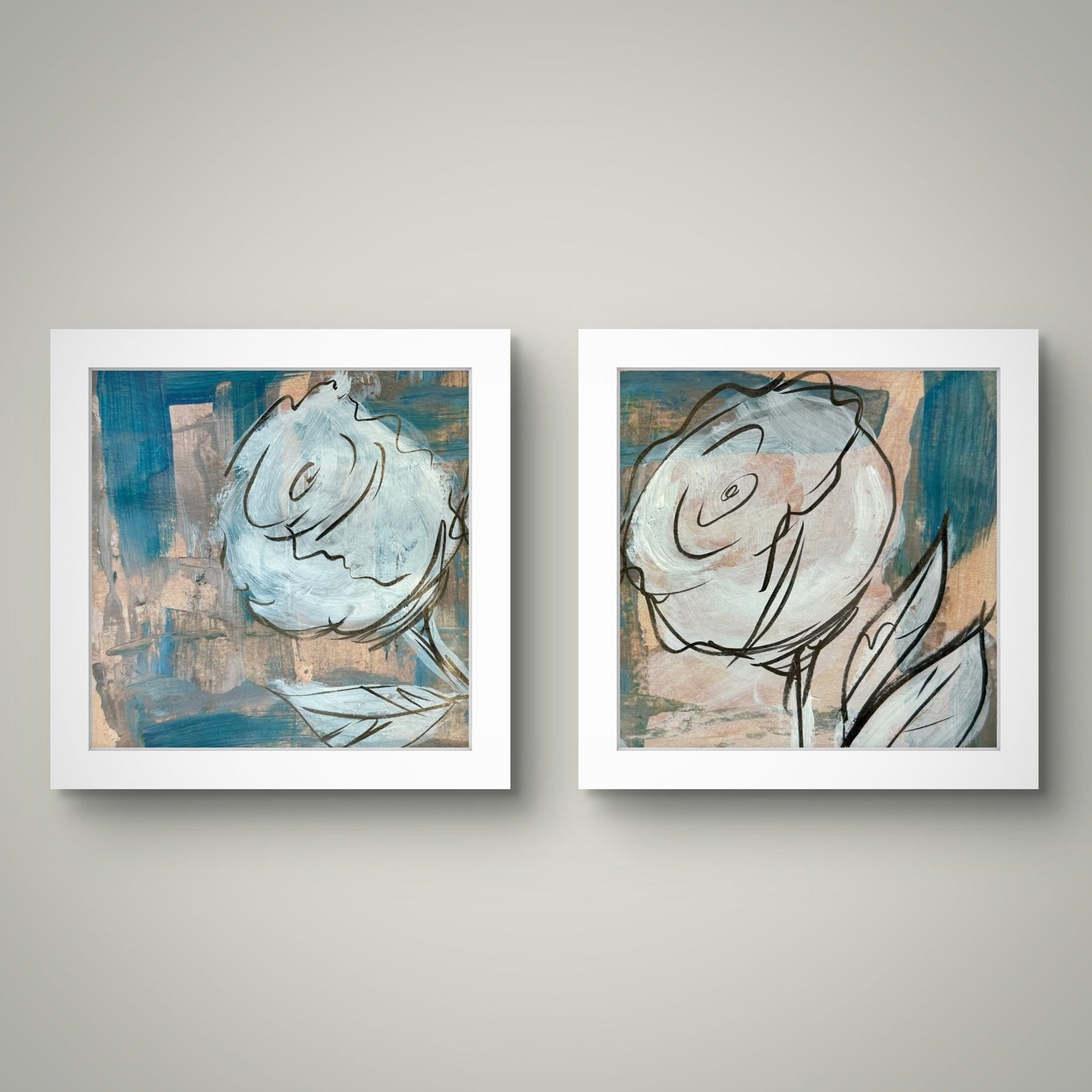 Two abstract art pieces of roses with white borders by KrisHorton 