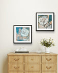 Framed mini print set by Kris Horton abstract background with white roses