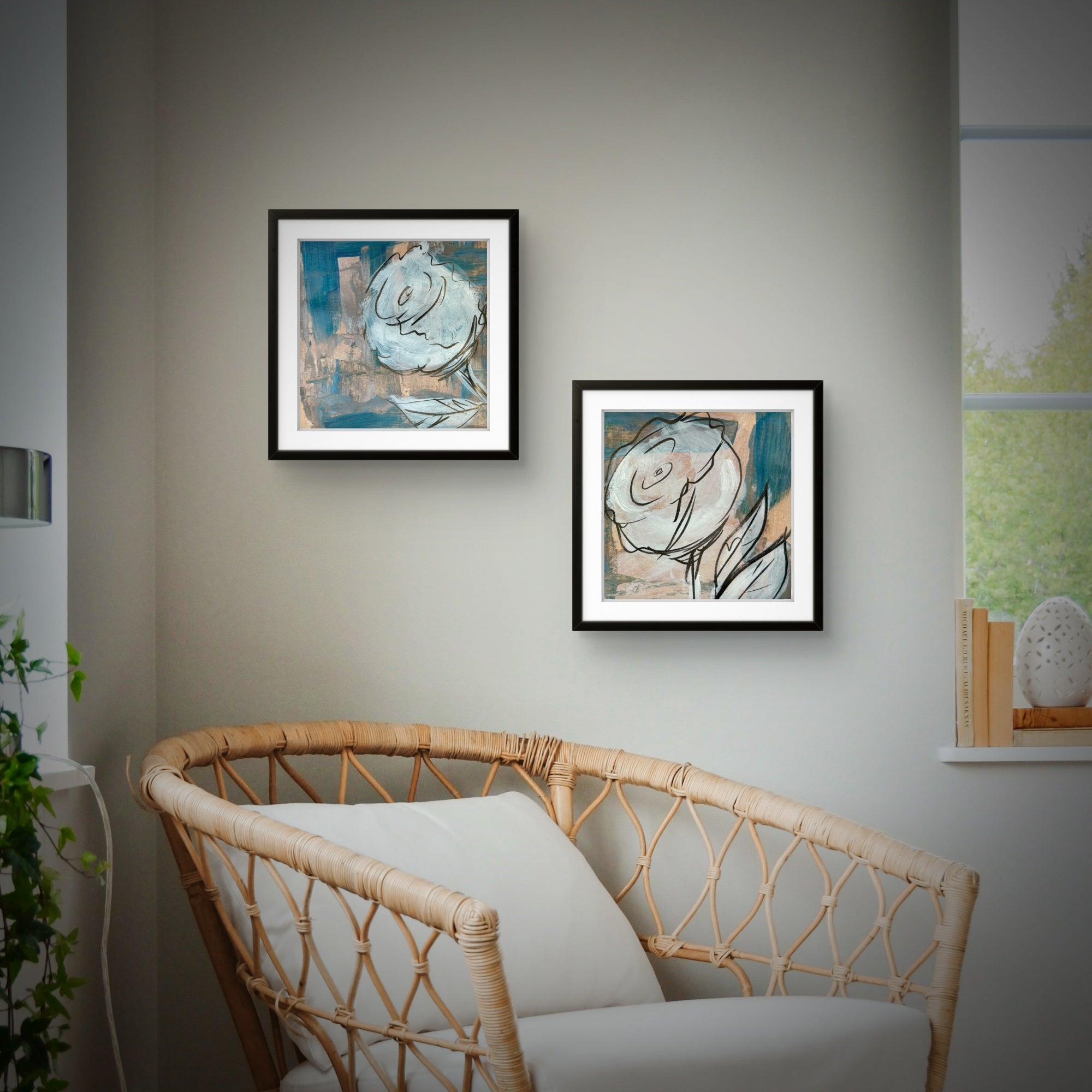Framed mini prints of abstract white roses by Kris Horton 