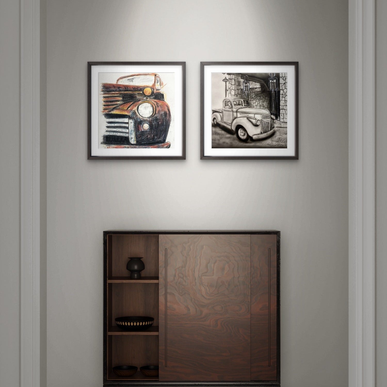 Framed built to last mini print set by Kris Horton of vintage trucks