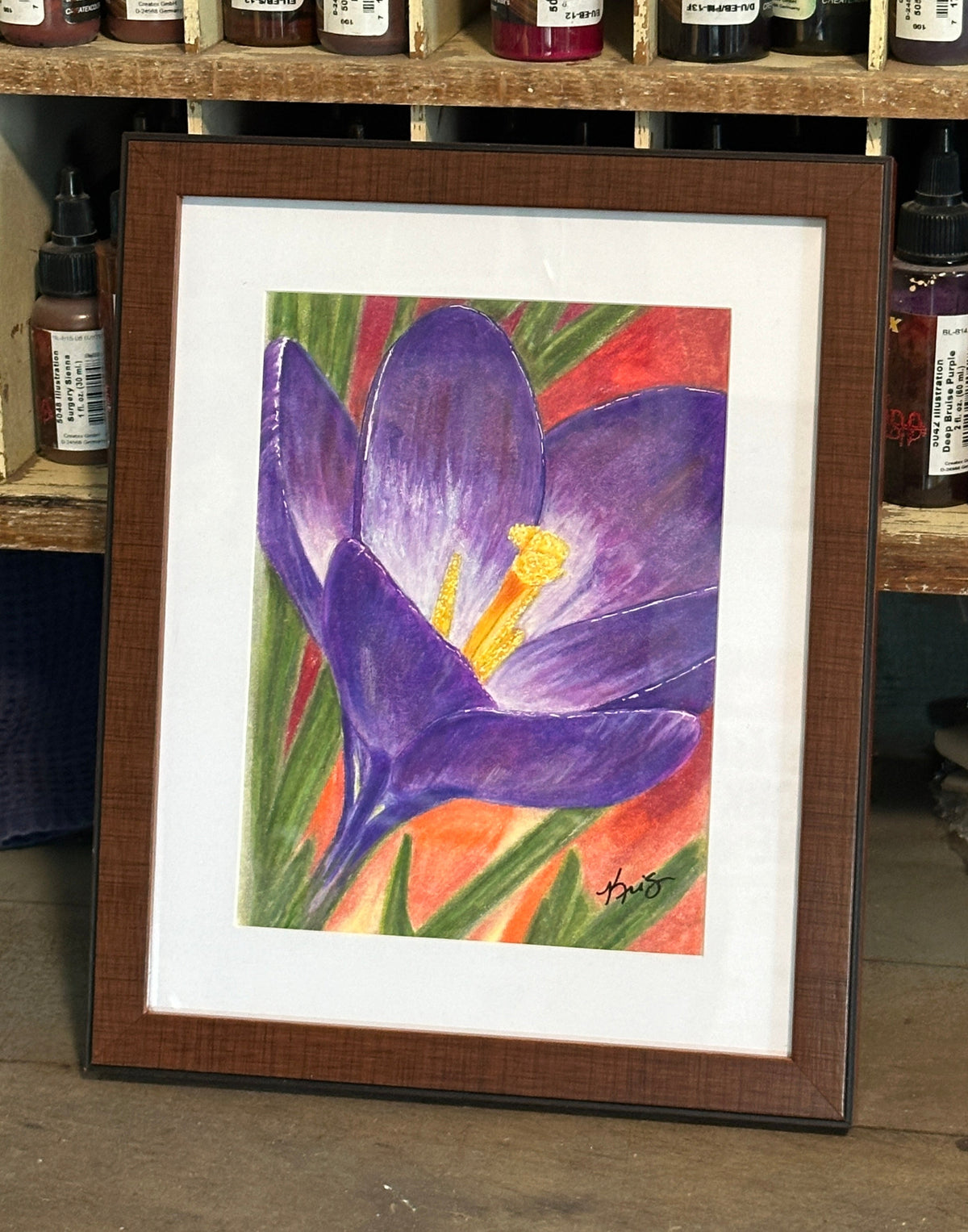 Crocus multimedia painting by Kris Horton in a frame