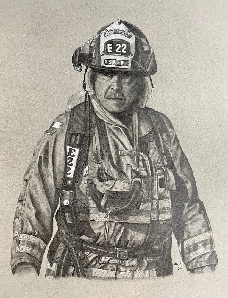 Custom portrait of Lt Chuck Sawers firefighter by Kris Horton