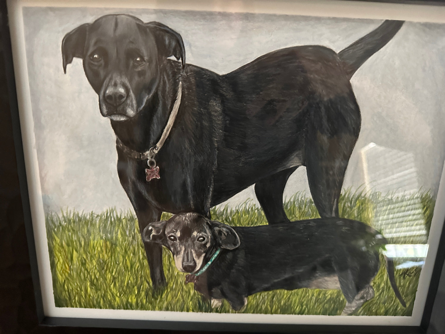 Paris, a black lab & Princess, a dachshund  pet portrait by Kris Horton