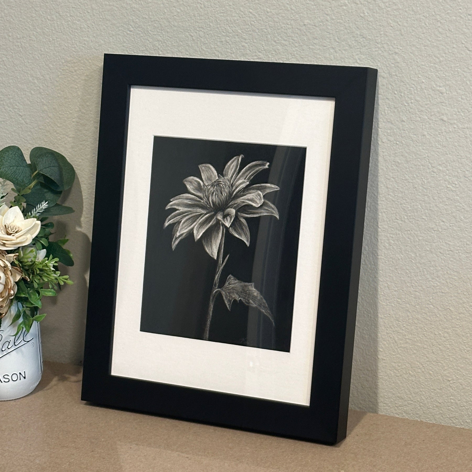 Framed Shadow Bloom original drawing by Kris Horton
