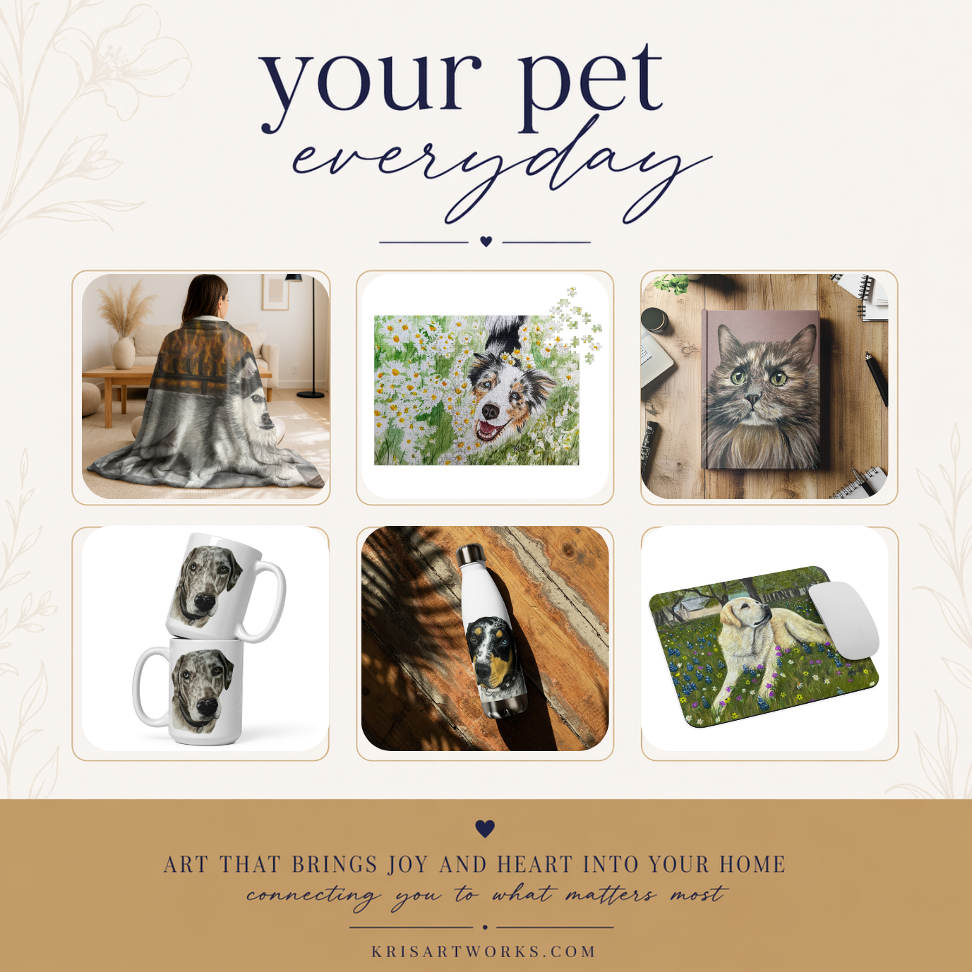 pet portrait swag mockups that are offered by Kris Horton after she does a pet portrait