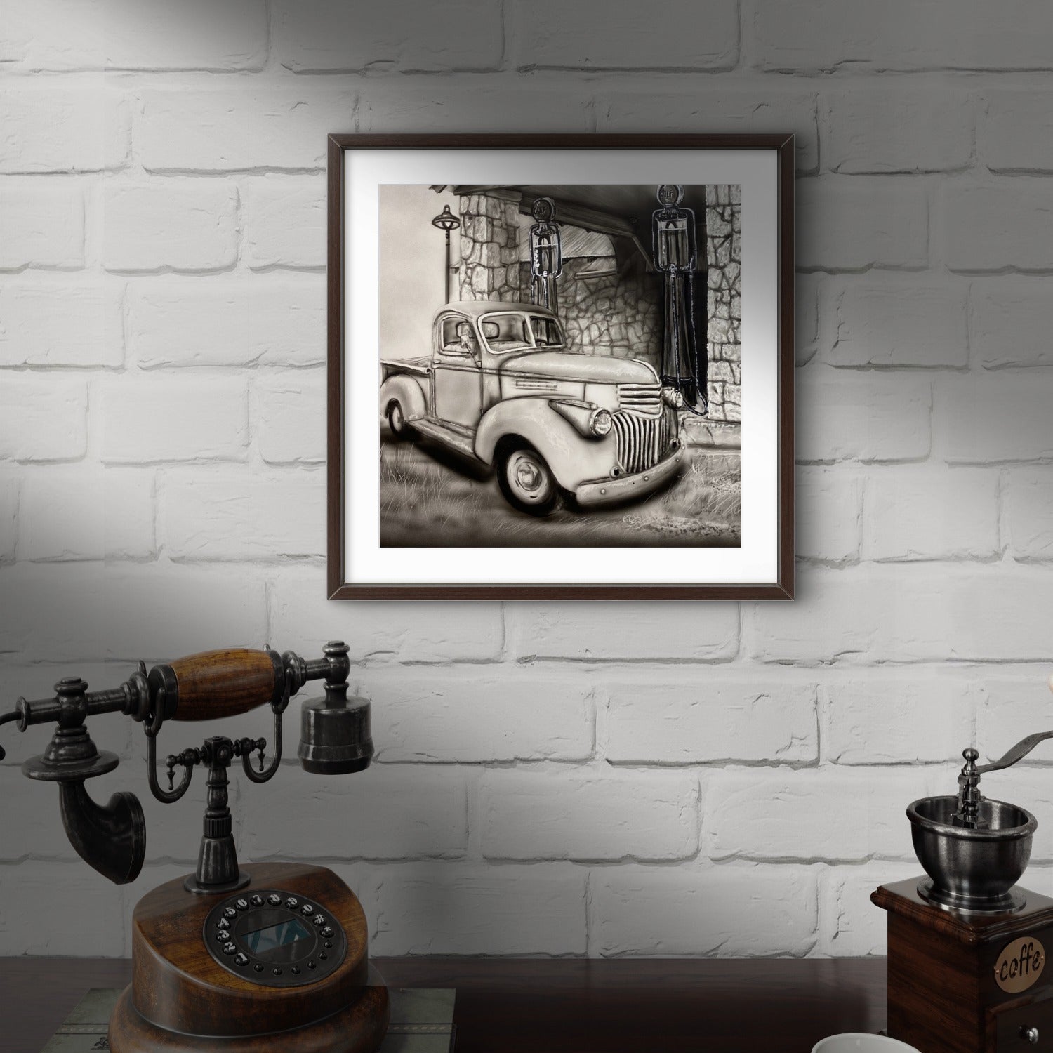 Black and White vintage truck painting by Kris Horton