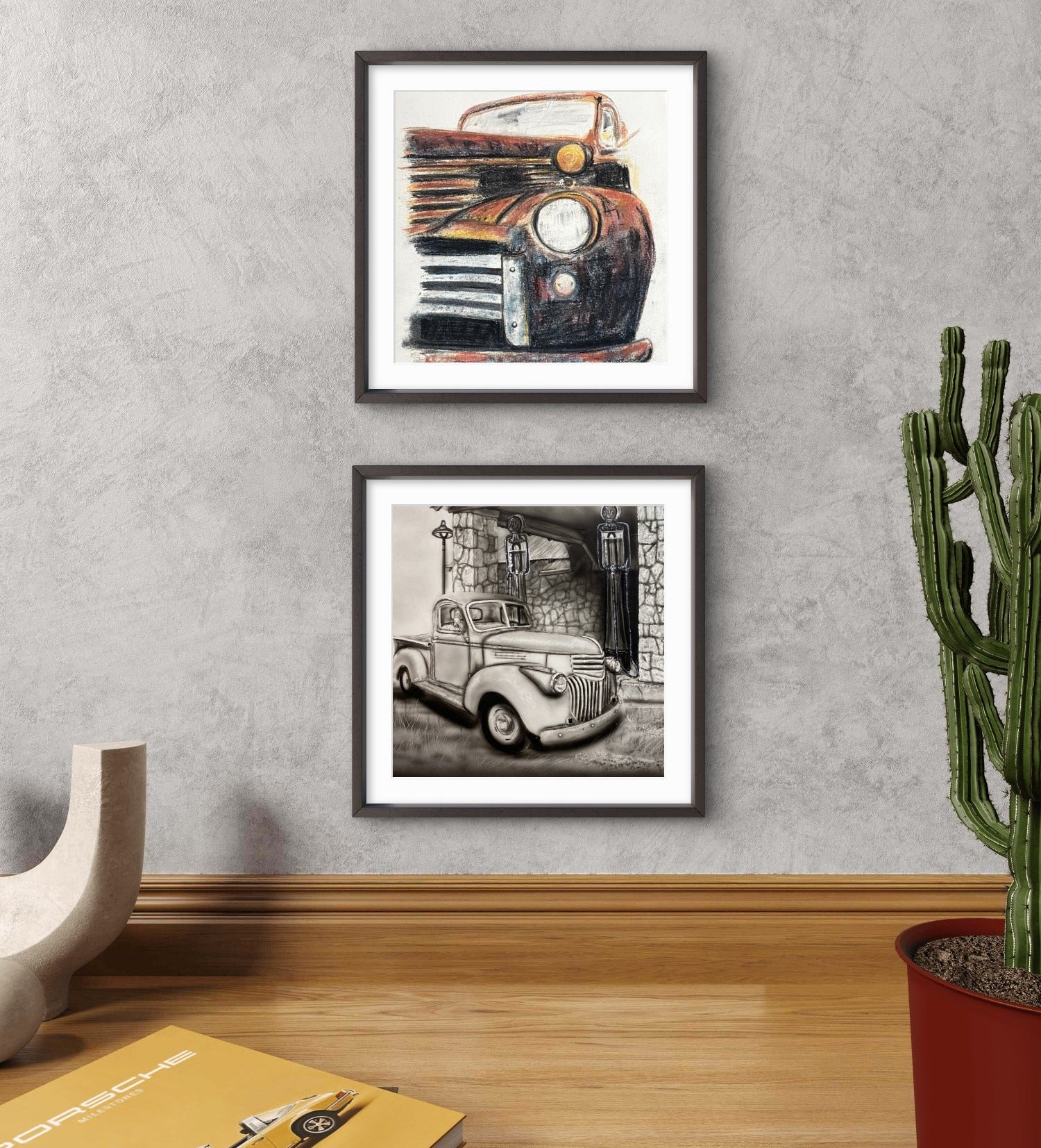 Vintage car paintings by Kris Horton fine art mini print set 