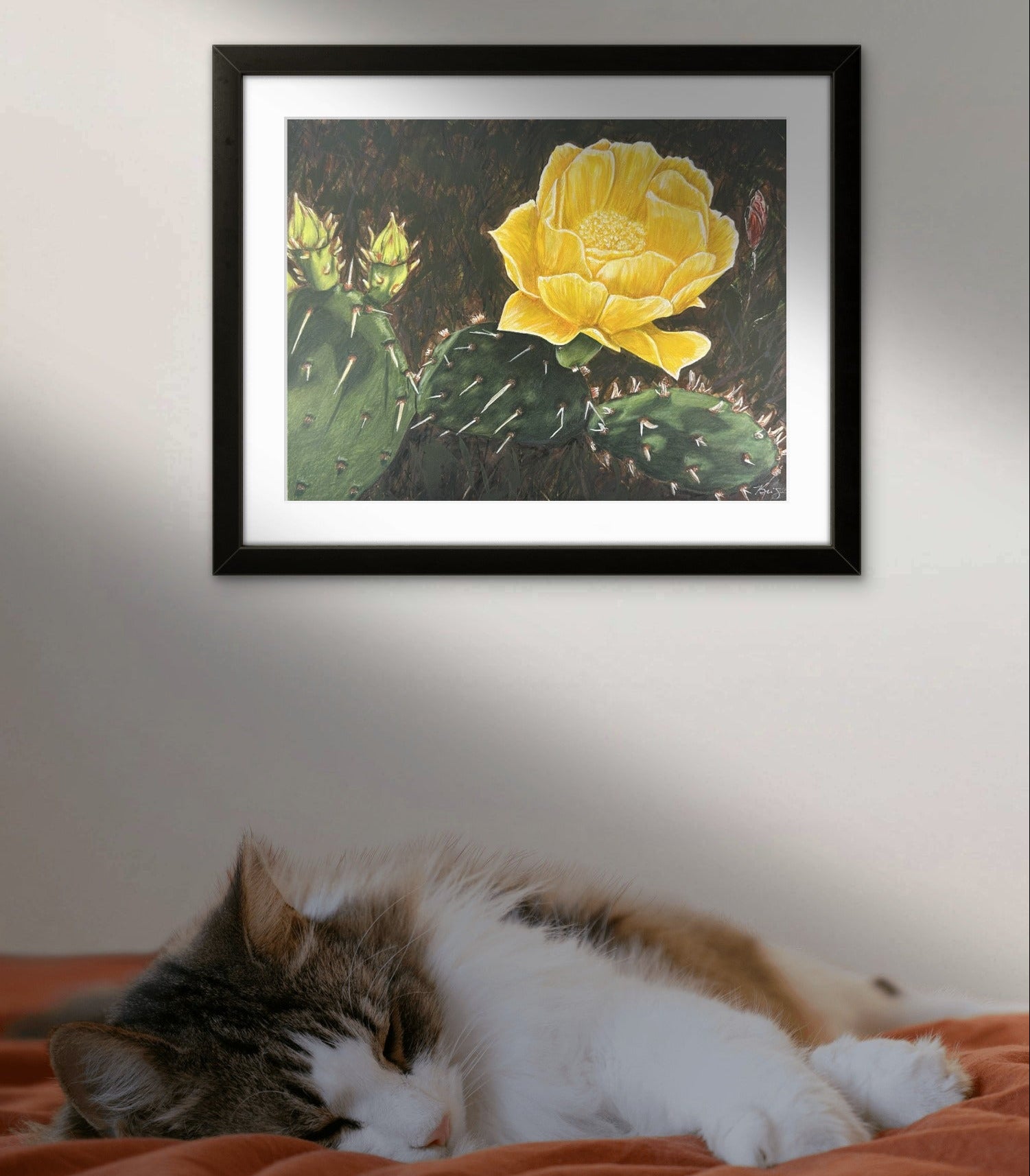Framed fine art paper print of a cactus bloom painting by Kris Horton