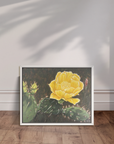 White framed canvas print of a painting by Kris Horton of a cactus bloom
