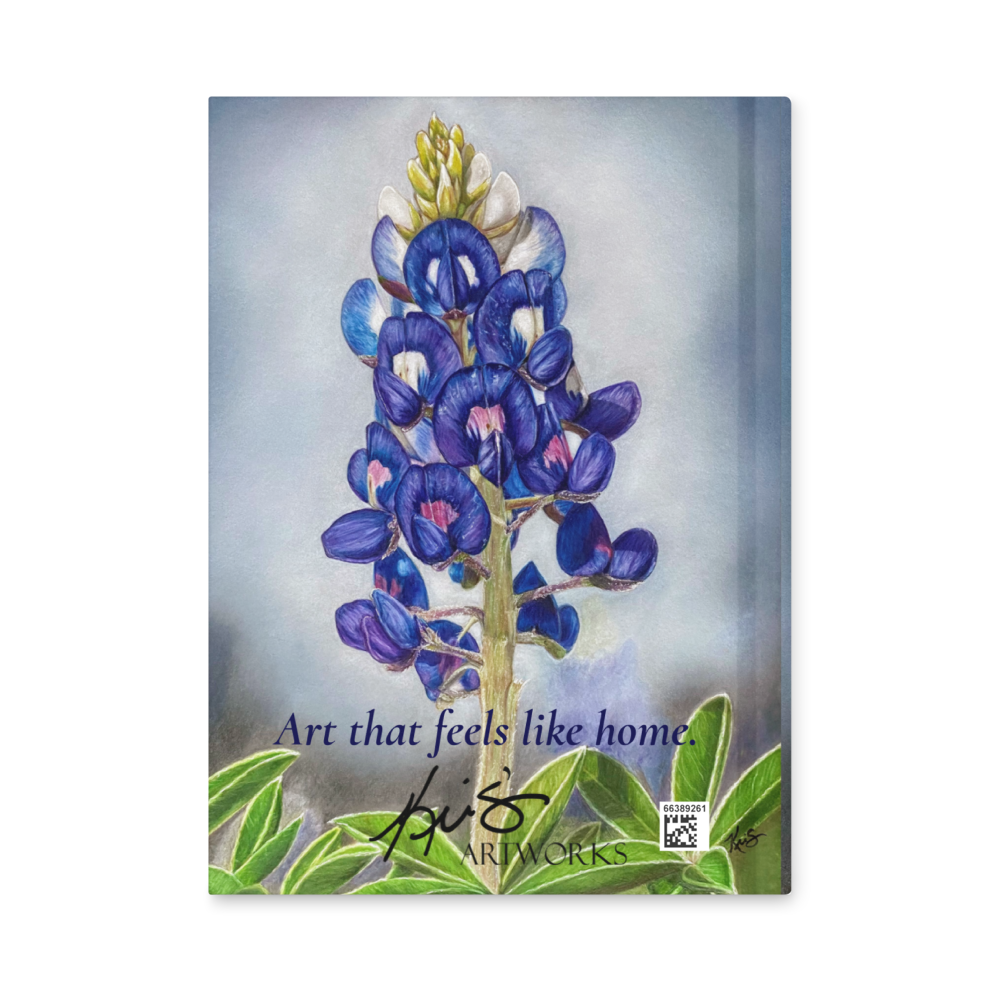 Bluebonnet painting by Kris Horton on a journal.  Art that feels like home.