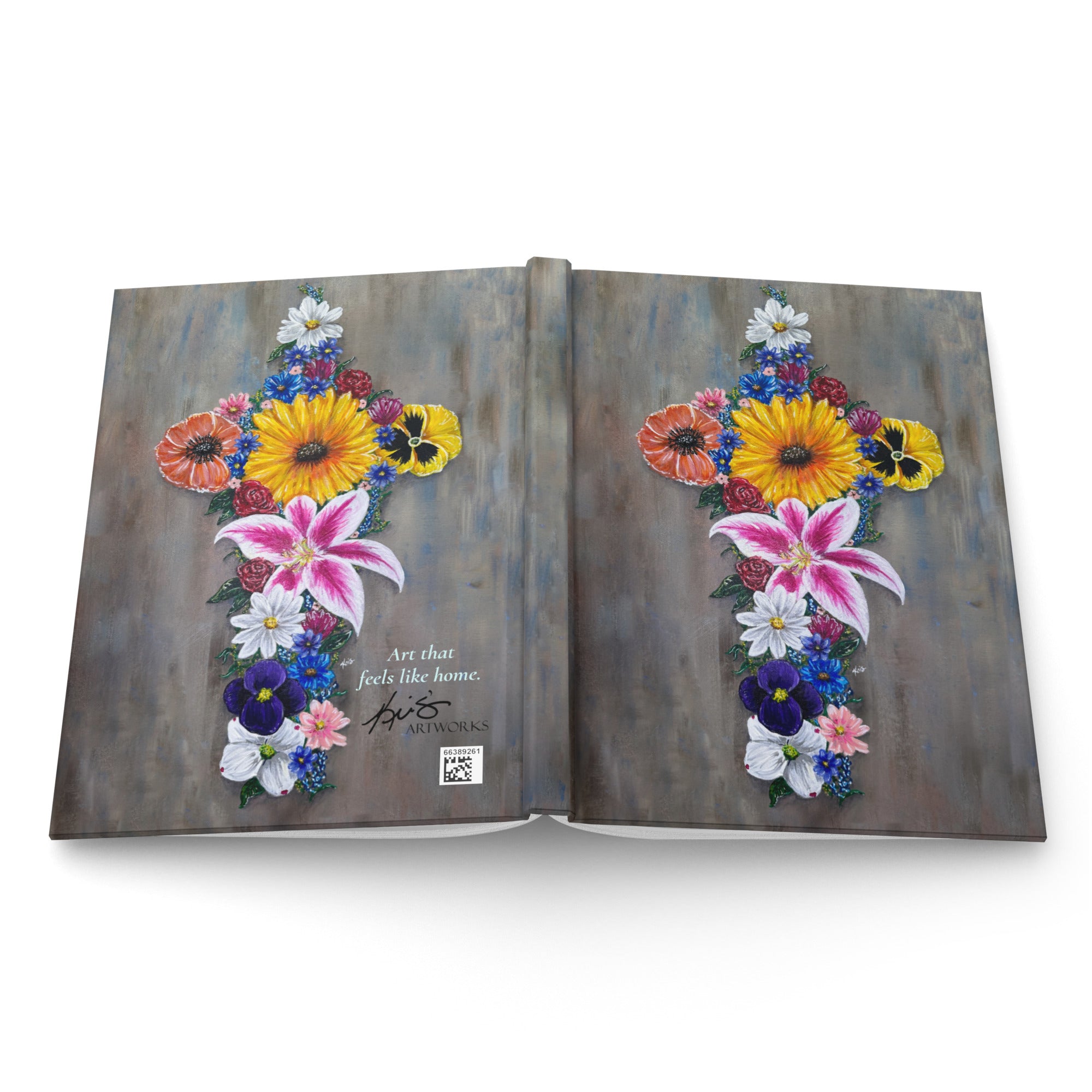 front and back cover of a journal with Cross in Bloom painting by Kris Horton