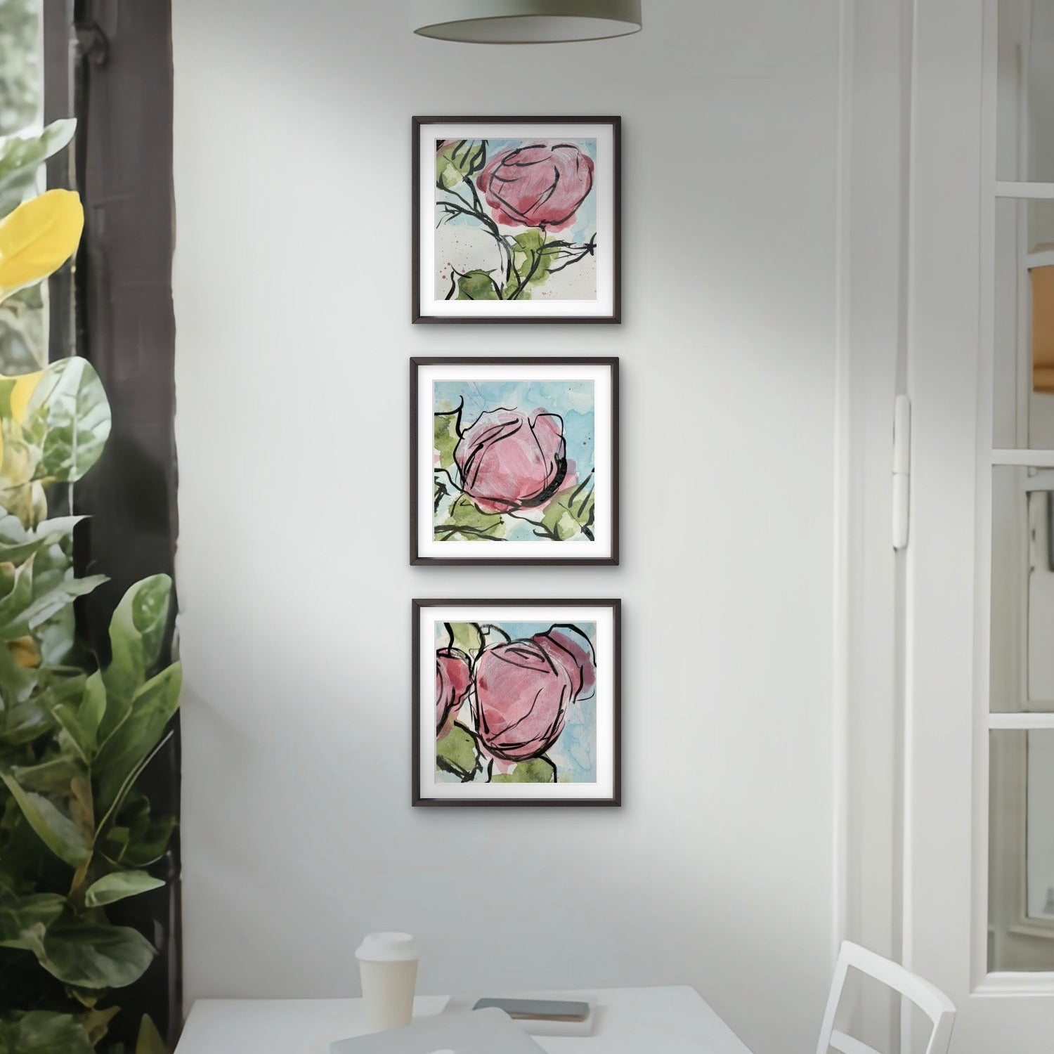 Framed Quiet Bloom mini print set of abstract roses by Kris Horton