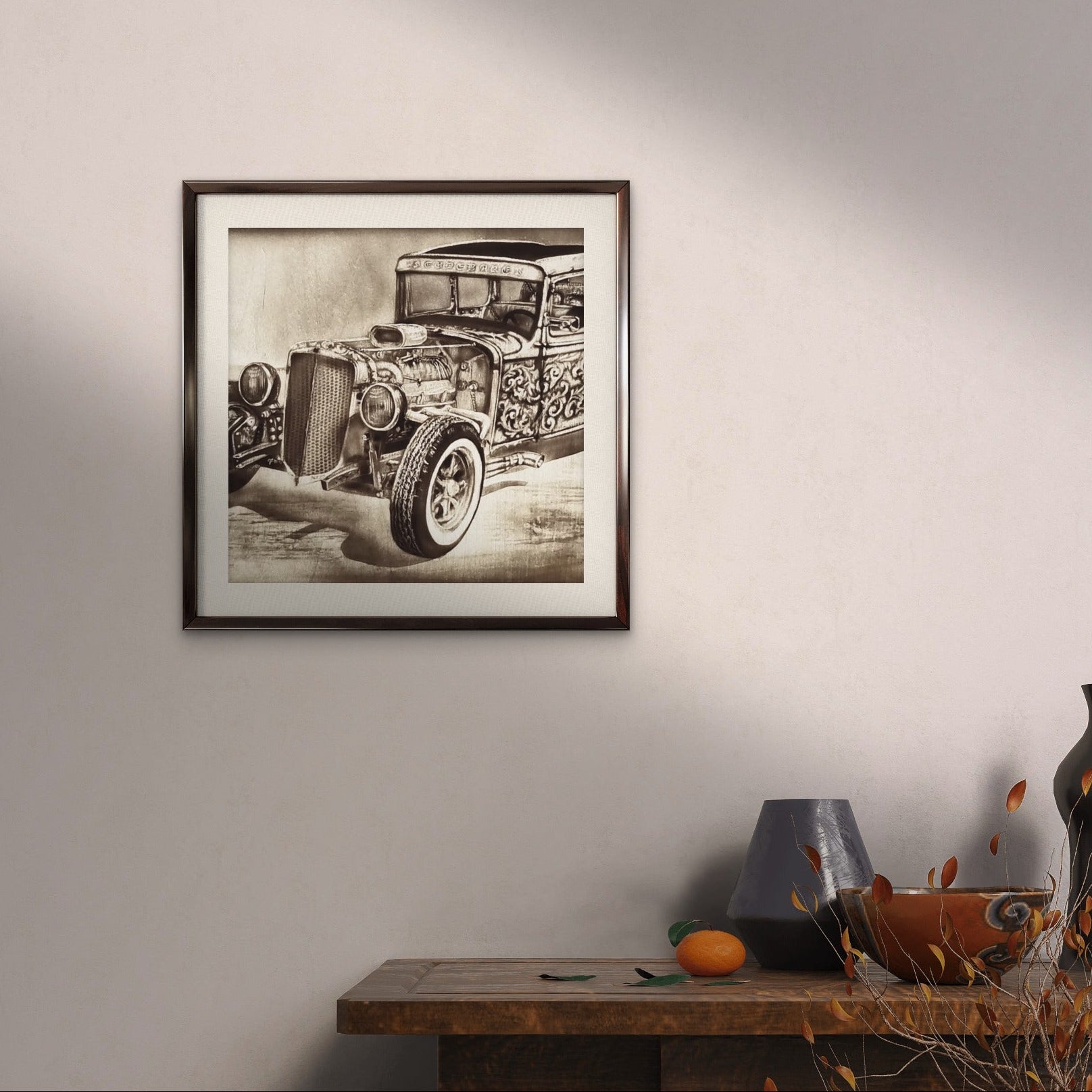 Studebaker vintage car painting by Kris Horton framed fine art mini print