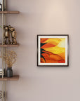 Petals in the Sun mini print painting by Kris Horton framed on a wall