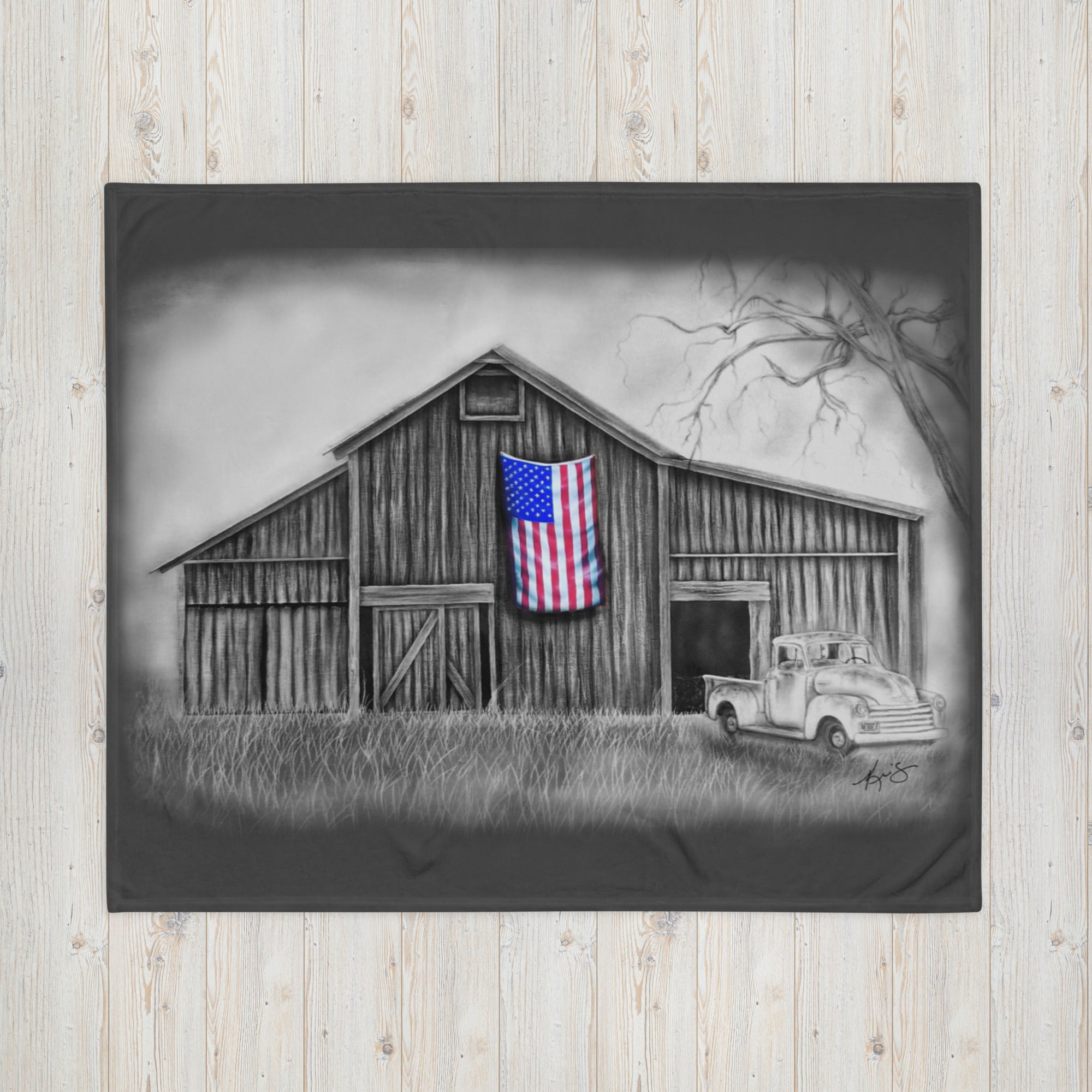 My America painting by Kris Horton printed on a fleece blanket