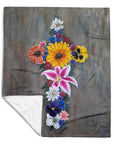 Cross in Bloom painting by Kris Horton on a throw blanket