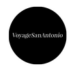 Black circle with 'VoyageSanAntonio' logo text in the center on a white background